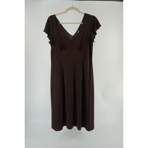 Perseption‎ Vintage 90s Midi Dress Flutter Sleeve Earthy Cottagecore Brown S